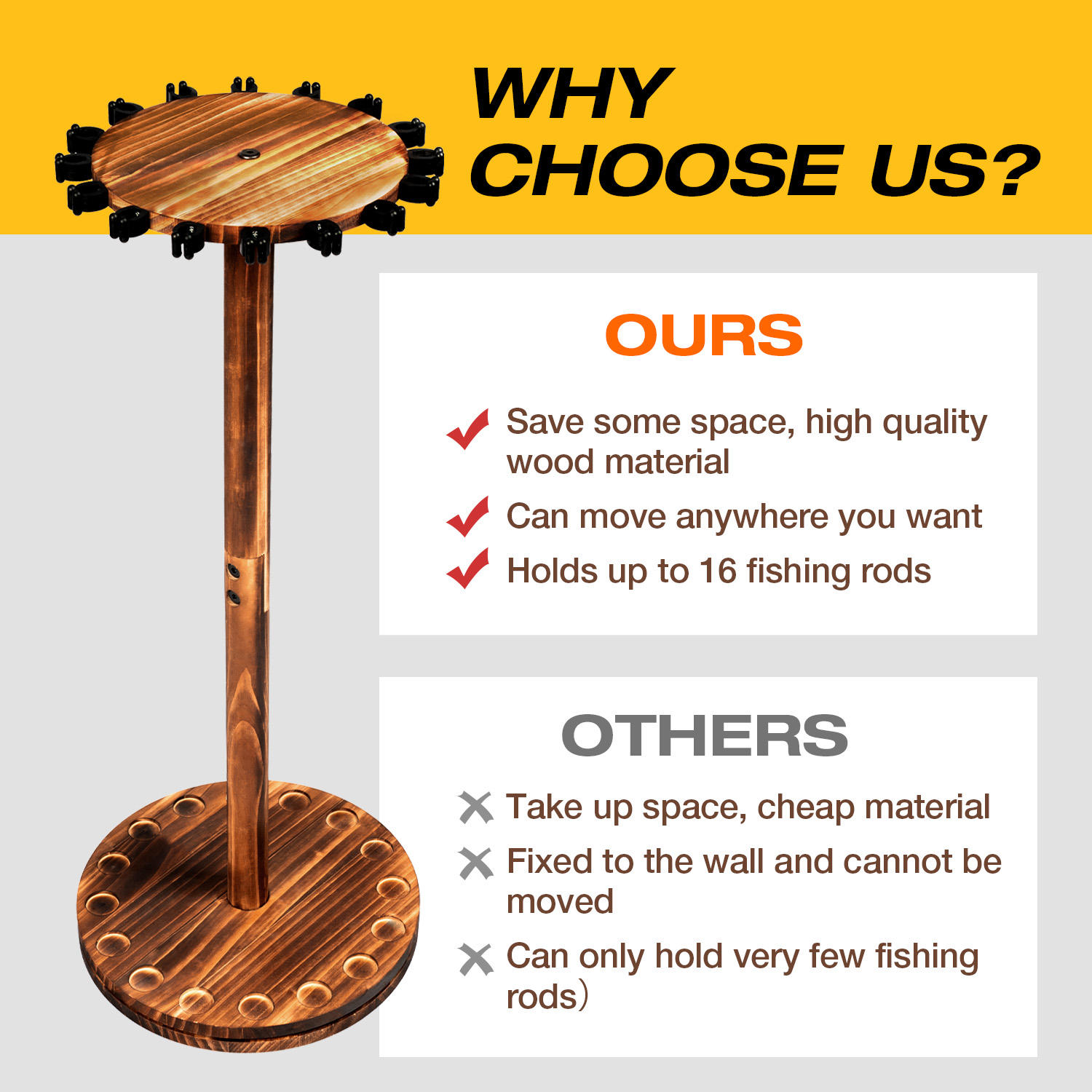 Round Carbonized Wood Fishing  - Fishing Rod Pod 评论和价格